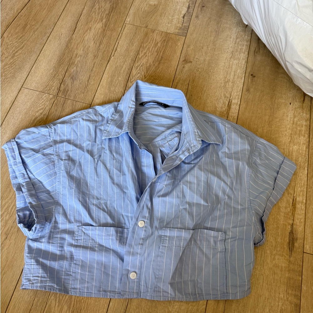 Zara Light Blue Striped Shirt